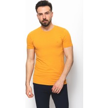 MCR Düz Hardal Rengi Super Slim Fit Bisiklet Yaka Basic Erkek T-Shirt