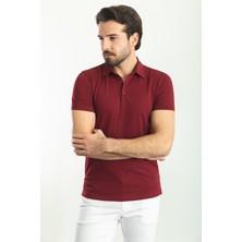 Düz Bordo Rengi Slim Fit Polo Yaka Basic Erkek T-Shirt