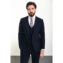 Düz Lacivert Slim Fit Mono Yaka 4 Drop Klasik Erkek Takım Elbise
