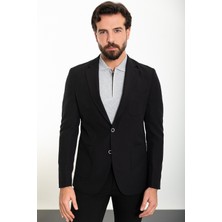 MCR Düz Siyah Renk Slim Fit Torba Cep Mono Yaka Erkek Ceket