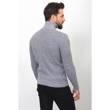 Desenli Gri Renk Slim Fit Tam Balıkçı Yaka Yün Erkek Kazak