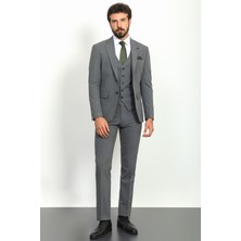 Düz Gri Renk Slim Fit Klasik Erkek Takım Elbise
