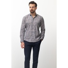 Desenli Bej Rengi Slim Fit Erkek Gömlek