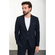 MCR Düz Lacivert Slim Fit Mono Yaka Fermuarlı Erkek Takım Elbise