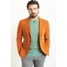 MCR Düz Kiremit Rengi Slim Fit Torba Cep Mono Yaka Erkek Ceket