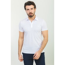 Düz Beyaz Renk Slim Fit Polo Yaka Basic Erkek T-Shirt
