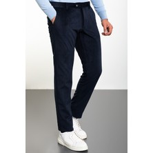 Çizgili Lacivert Slim Fit Kadife Erkek Pantolon