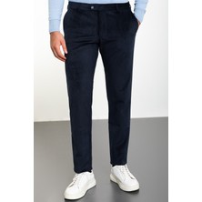 Çizgili Lacivert Slim Fit Kadife Erkek Pantolon