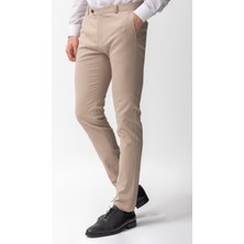 Dokulu Bej Rengi Super Slim Fit Erkek Pantolon