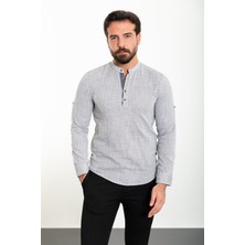 Desenli Siyah Renk Slim Fit Hakim Yaka Uzun Kollu Erkek Gömlek