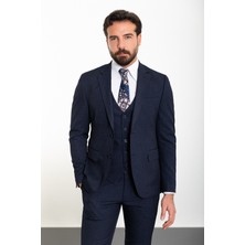 Düz Lacivert Slim Fit Mono Yaka Klasik Erkek Takım Elbise