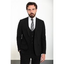 Düz Siyah Slim Fit Mono Yaka Klasik Erkek Takım Elbise