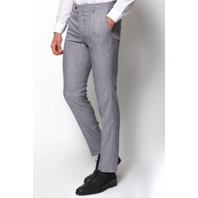 Desenli Siyah Renk Super Slim Fit Keten Erkek Pantolon
