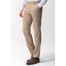 Desenli Bej Rengi Slim Fit Klasik Erkek Pantolon