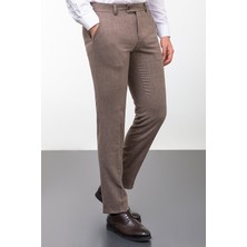 Desenli Bej Rengi Super Slim Fit Yün Erkek Pantolon