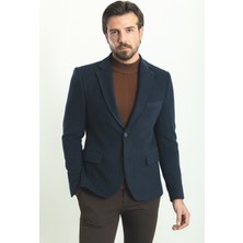 Çizgili Slim Fit Mono Yaka Yün Erkek Ceket
