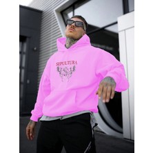 Dogfish Speltura Baskılı Oversize Pembe Renk 3 Iplik Sweatshirt