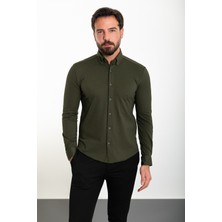 Düz Haki Slim Fit Erkek Gömlek