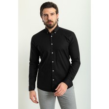 Düz Siyah Renk Slim Fit Uzun Kollu Erkek Gömlek
