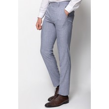 Desenli Lacivert Renk Super Slim Fit Keten Erkek Pantolon