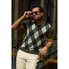 MCR Desenli Haki Rengi Slim Fit Polo Yaka Erkek Triko T-Shirt