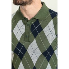 MCR Desenli Haki Rengi Slim Fit Polo Yaka Erkek Triko T-Shirt