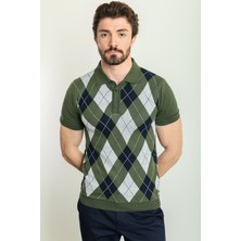 MCR Desenli Haki Rengi Slim Fit Polo Yaka Erkek Triko T-Shirt