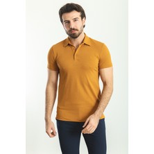 Düz Kamel Rengi Slim Fit Polo Yaka Basic Erkek T-Shirt