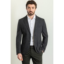 MCR Desenli Siyah Renk Slim Fit Mono Yaka Keten Erkek Ceket