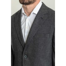 MCR Desenli Siyah Renk Slim Fit Mono Yaka Keten Erkek Ceket