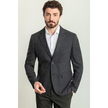 MCR Desenli Siyah Renk Slim Fit Mono Yaka Keten Erkek Ceket