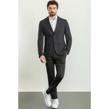 MCR Desenli Siyah Renk Slim Fit Mono Yaka Keten Erkek Ceket