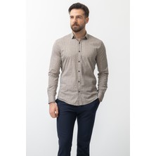 Desenli Bej Rengi Slim Fit Erkek Gömlek