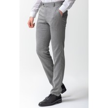 Desenli Siyah Renk Slim Fit Klasik Keten Erkek Pantolon