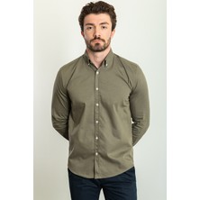 MCR Düz Haki Rengi Slim Fit Uzun Kollu Erkek Gömlek