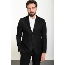 Düz Siyah Renk Slim Fit Mono Yaka Erkek Ceket