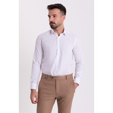 Düz Beyaz Renk Slim Fit Gizli Düğmeli Klasik Erkek Gömlek
