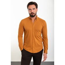 Düz Kamel Slim Fit Erkek Gömlek
