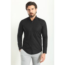 Düz Siyah Renk Slim Fit Uzun Kollu Erkek Gömlek