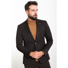 MCR Düz Kahverengi Slim Fit Mono Yaka Erkek Ceket