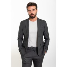 Düz Antrasit Slim Fit Mono Yaka Ipli Erkek Takım Elbise