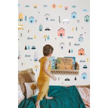 Mediterian Renkli Mini Şehir Çocuk Odası Duvar Stickerı