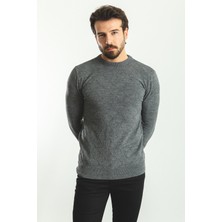 Desenli Antrasit Renk Slim Fit Bisiklet Yaka Yün Erkek Kazak