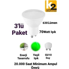 K2 7W GU10 LED Ampul Yeşil Işık 630 Lümen Spot Ampul 220 Volt