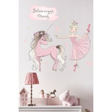 Mediterian Çocuk Odası Renkli Dekoratif Stickerler, Balerin ve Unicorn Temalı, 1 parça
