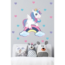 Mediterian Çocuk Odası Renkli Unicorn ve Kalpler Duvar Sticker, Eğlenceli ve Şık Dekorasyon