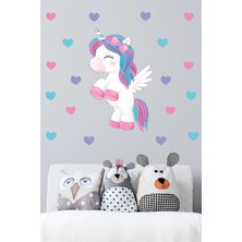 Mediterian Çocuk Odası Renkli Unicorn ve Kalpler Duvar Sticker, Sevimli ve Eğlenceli Dekorasyon