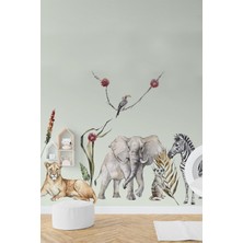 Mediterian Renkli Safari Hayvanları Duvar Sticker Seti, çocuk odası dekoru için ideal, 5+ parça
