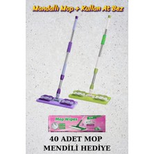 Mop Wipes Kıskaçlı Mandallı Mop Seti ve 40 Adet Mop Mendili (1 Adet Mikrofiber Yedek Bez Hediye)