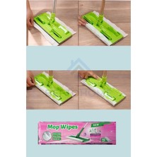 Mop Wipes 1 Adet Mikrofiber Yedek Bezli Mandallı Mop Seti ve 40 Adet Mop Mendili, Kıskaçlı Mop